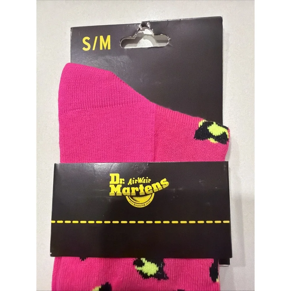 Dr Martens AD062682 Leopard Sock Clash Pink Crew Socks S/M NWT
